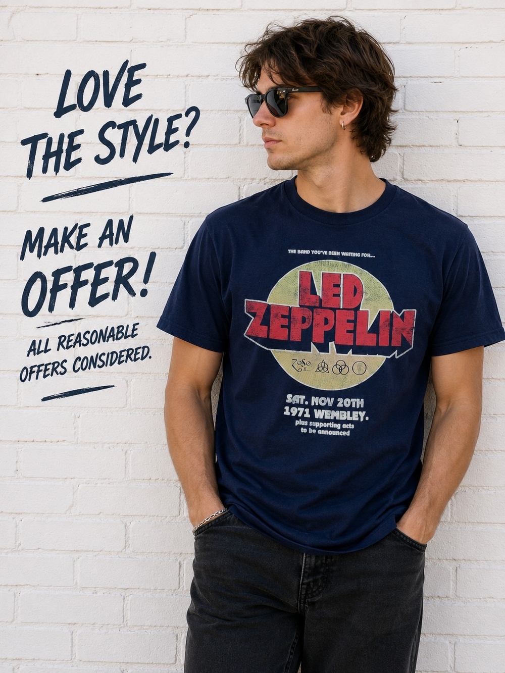 Led Zeppelin Graphic Tee - Navy Blue Short Sleeve Shirt